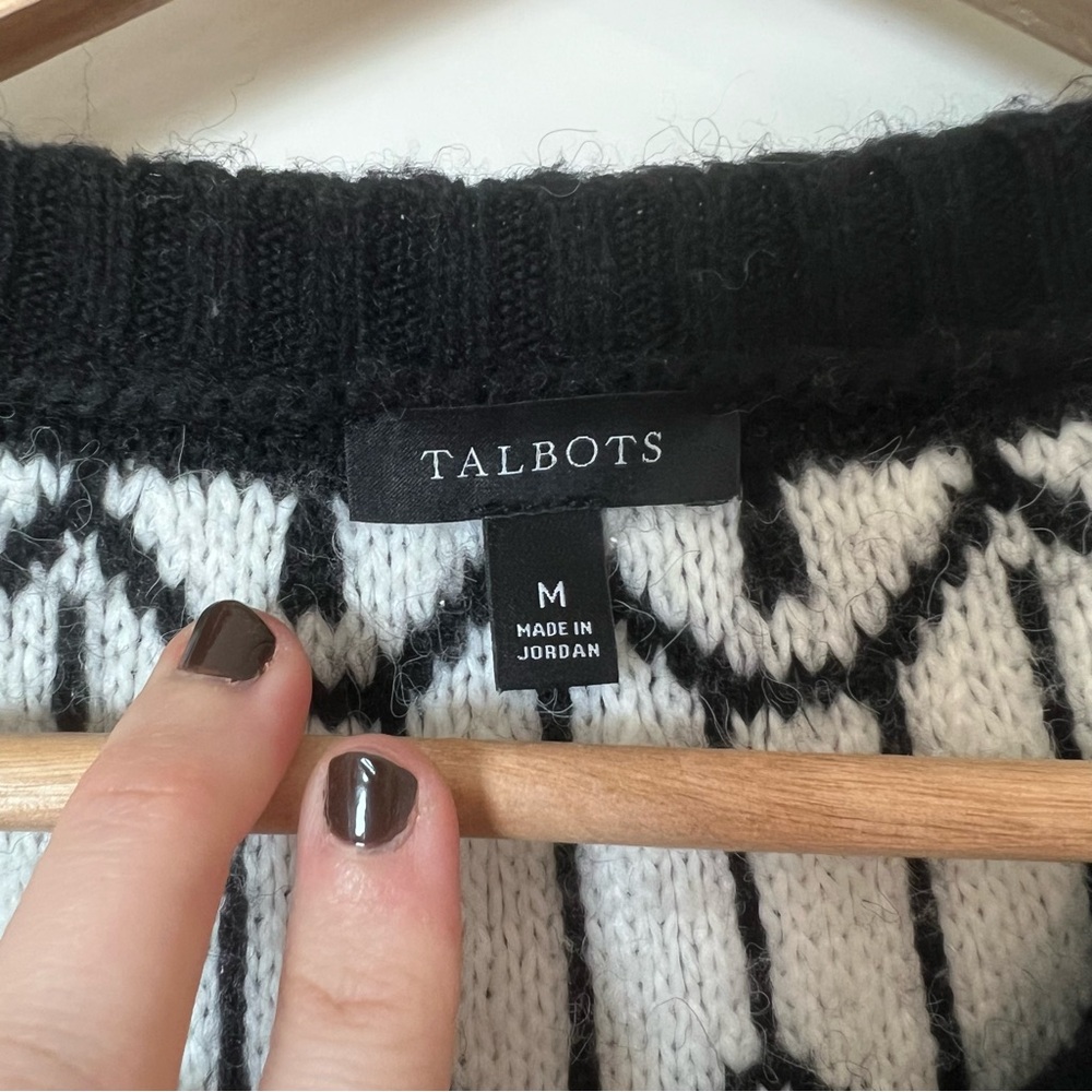 Talbots White & Black‎ Soft Knit Part Wool Blend Cozy Fall Sweater 🖤🕊️ - Picture 5 of 10